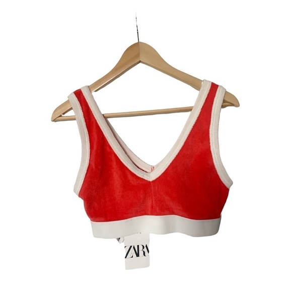 Nwt Zara Contrast Terry V-Neck Crop Top - Picture 7 of 7